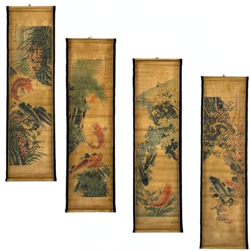 CIFIBIFUN Wall Scroll Hanging Painting Decor Japanese Art Koi Fish Fengshui
