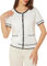 GRACE KARIN Damen Rundhals Bolero Strickjacke Kontrastfarbenes Design Kurze Ärmel Jumper mit Taschen Weiß M