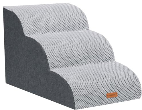 VERTUPET 3 Stufen Hundetreppe, 40cm hoch Haustiertreppe, wasserdicht Hundetreppe für Kleine Hunde, rutschfeste Hundetreppe aus Schwamm, Mit leicht zu reinigendem Bezug mit Reißverschluss