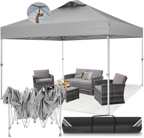 COBIZI Pavillon 3x3 Wasserdicht Stabil Winterfest mit Entlüftung,UV-Schutz 50+ Faltbarer Popup Pavillon,Höhenverstellbar Partyzelt für Strand, Gartenparty, Camping, Grau