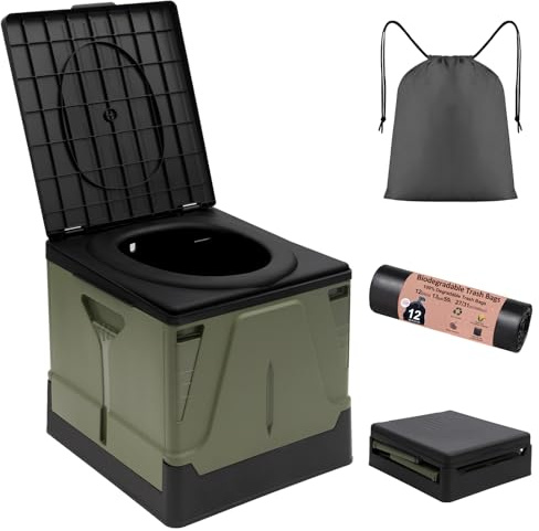 XL Portable Toilet Camping Toilets for Car Indoor Outdoor Commode Foldable Travel Potty for Camping,Tent,Hiking,Boating,Long Road Trips,Traffic jam,Home,Green
