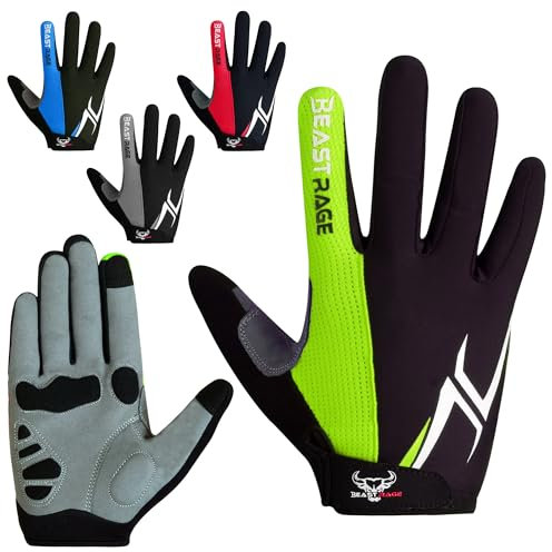 BEAST RAGE Fahrradhandschuhe, halber Finger, für Damen und Herren, mit Gel gepolstert, rutschfest, stoßabsorbierend, für Fitnessstudio und Mountainbike, atmungsaktiv (Papageienfinger, M)