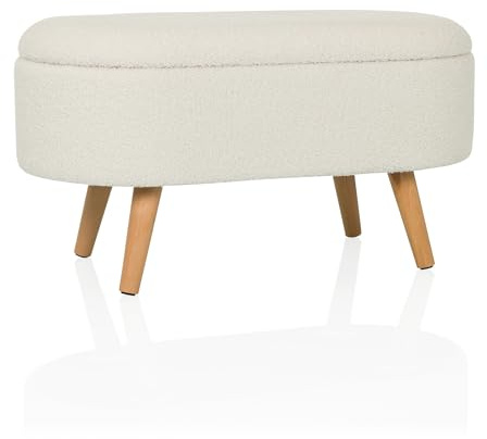 hjh LIVING Banco con Espacio de Almacenamiento, Tejido bouclé STORIANO Banco escandinavo tapizado con Tapa para salón Dormitorio Pasillo, Blanco