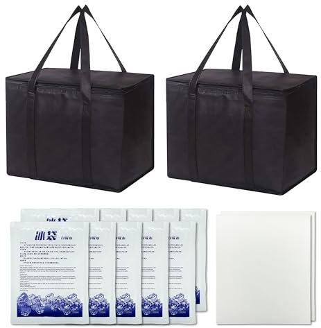 2 Stück kühltasche 40L + kühlakkus (10 Stück),Faltbare kühltasche groß (41x26x33cm),thermotasche,Cooler Bag,kühltaschen,isoliertasche,Kühltasche Faltbar