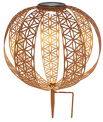 Solkula rostoptik för utomhusbruk solcell rost trädgård solcell orientalisk kula, med ljuseffekt och markspett, 1 x LED varmvit, D 30 cm
