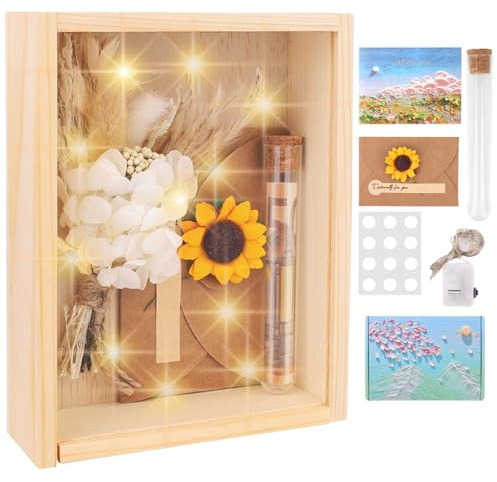 3D Shadow Box, Shadow Box with Light, 16.5 x 12.5cm, 3D Picture Frame with Bouquet, Frame Display Box for Crafts, Anniversary, Wedding