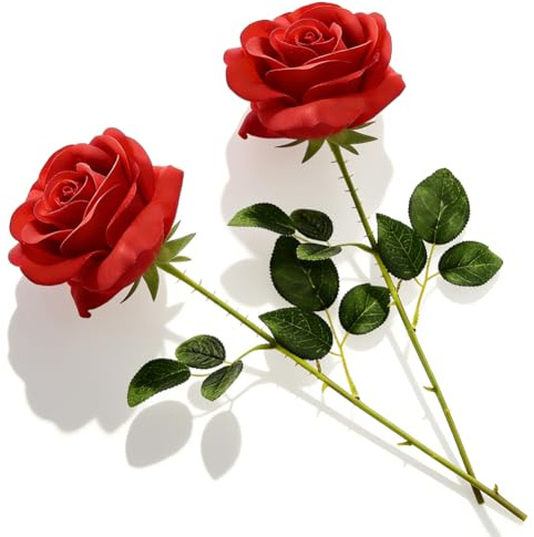 VorErgyllic Red Artificial Rose Flowers, 2Pcs Red Velvet Rose with Pearl Accents, Valentine's Day Roses Wall for Wedding Home Garden Decorations Artificial Floral Arrangements