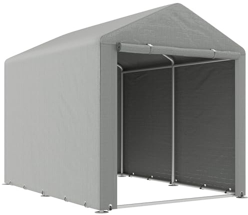 Outsunny Carpa de Jardín Exterior para Herramientas Bicicletas 1,6x2,2x1,7 m, Cobertizo Exterior con 2 Habitaciones, Puerta Enrollable con Cremallera, Impermeable Anti-UV, Garaje Portátil, Gris Claro