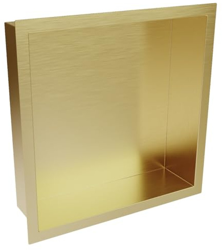 Brushed Brass Stainless Steel Recess Shower Niche - Modern & Elegant Recessed Shelf Organizer, Rustproof Stainless Steel, Pre-Assembled Waterproof Wall Shelf for Bathroom Storage,Gold, 300 x 300