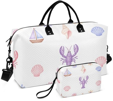 Resa tygväska set dubbel väska uppsättning ultraljud quiltade blixtlåsfack snygg camping, Kustskal, One Size, Klassisk