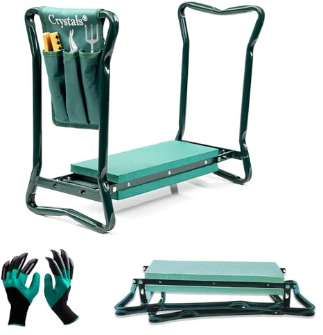 Crystals Portable Foam Padded Garden Kneeler Folding Stool Seat With Tools Bag & Gardening Gloves Set