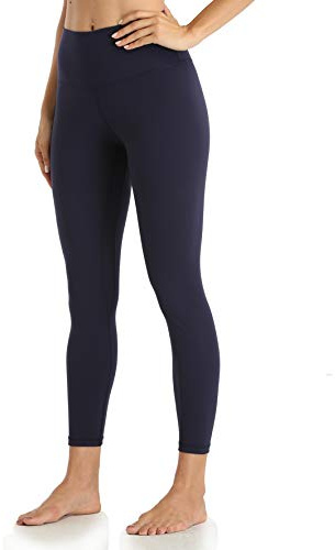 YUNOGA Women's High Waisted Workout Leggings 25 Inseam Ultra Soft Tummy Control Yoga Pants (M, Navy)