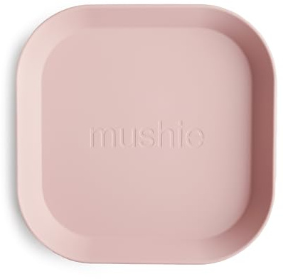 Mushie Dinnerware Plates for Kids | Tableware Set of 2 | Reusable BPA Free | Dishwasher & Microwave Safe | Made in Denmark | Square (Blush)