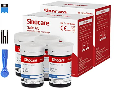 Sinocare 100pcs Blood Glucose Test Strips & 100pcs Lans., Blood Sugar Test Strips for Safe AQ Smart and Safe AQ Voice (Safe AQ Strips- 100)