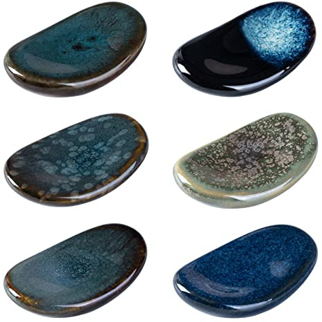 HOKELER Ceramic Chopsticks Holder Rest Spoon Fork Knife Stand Holder, Set of 6, Multicolour