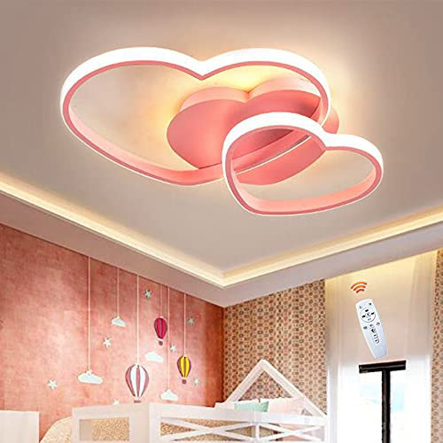 FUMIMID Herz Deckenleuchte LED Dimmbar Deckenlampe Moderne Wohnzimmerlampe Mit Fernbedienung Metall Kronleuchter Für Kinderzimmer Jungenzimmer Mädchenzimmer Schlafzimmer Deko Beleuchtung,Rosa,50cm