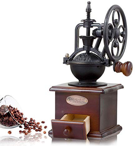 YUEHUA Macinacaffè, macinacaffè manuale, in stile retrò, in legno e ghisa, per chicchi di caffè