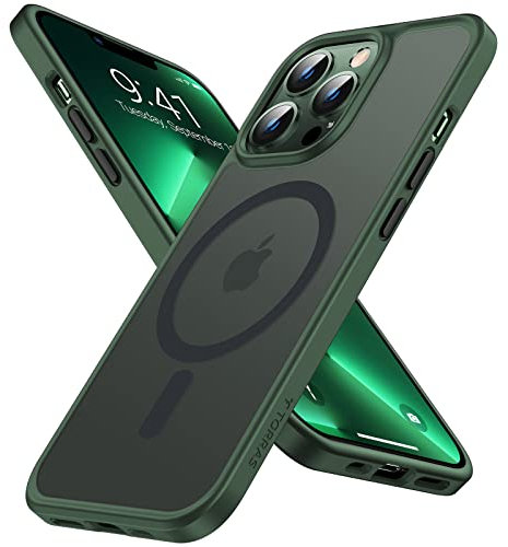 TORRAS [Upgrade Magnetisch für iPhone 13 Pro Hülle für MagSafe [Militärschutz] (TOP Adsorption) Schutzhülle Samtige Touch Matt Stoßfest Anti-Kratzen Handyhülle Case Alpengrün