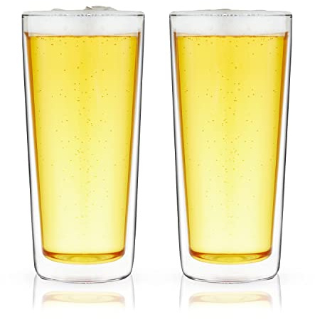 True Double Walled Beer Glasses, Pint Glasses for Beers, Water, Iced Coffee, Cocktails, Game Night, Beer Gifts for Men, BBQ Outdoor Party, Home Bar Accessories, Kitchen Glassware, 16 oz, Set of 2