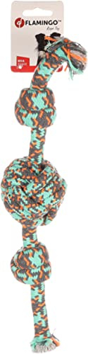 Flamingo Jouet Chien – Riva Balle Nouée & Corde Vert – 36×8,5×8,5 cm – Coton – Soin Dentaire – Jeu interactif