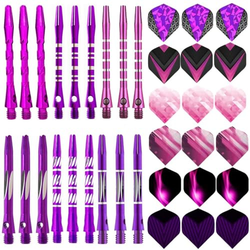 JpGdn Lot de 36 tiges de fléchettes en métal et ailettes en aluminium violet