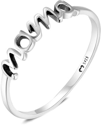 Anillo de Plata de Ley con la Palabra mama , Diseño Original y muy Especial. Anillo Plata Mujer con Acabado Plateado o Dorado. Joyería mujer ideal para parejas, regalo para madres (Baño en plata, 6)