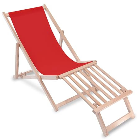 DreamRoots Liegestuhl klappbar Holz mit fußteil bis zu 130 kg belastbar, 3-Fach verstellbare Rückenlehne, waschbarer Polyesterbezug