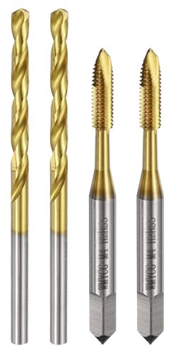 sourcing map Metric Tap & Drill Bit Set, 2pcs M4 x 0.7 Spiral Point Thread Taps and 2pcs 3.3mm Twist Drill Bits, Titanium Coated HSS6542 Screw Tapping Threading Tools