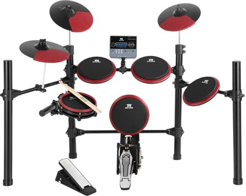 MUSTAR Electronic Drum Set, 10 Piece Electric Drum Set with 225 Sounds, 8 Dual Zone Snare, 8 Silicone Tom Pads, 10 Cymbals, Kick Drum, 2 Pedals, Sticks, USB MIDI, 15 Drum Kits