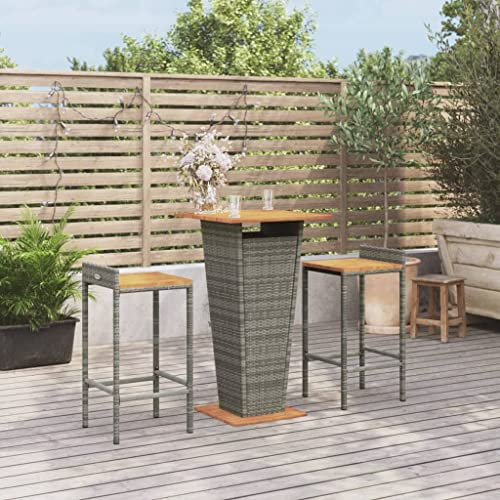 NQJIBUE Gartenmöbel-Set, 3-teilig, Polyrattan und Massivholz, Akazienholz, Gartenmöbel-Set, Grau