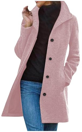 AnnSemo Cappotto lungo classico da donna, trench, manica lunga, cappotto in lana per l'inverno, caldo e spesso, con bottoni antivento, aderente, giacche con revers classici e sottili, soprabito