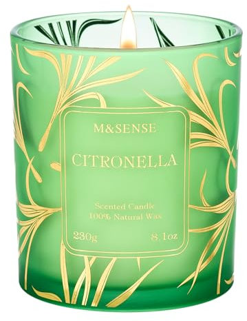 M&SENSE Candele Profumate Soia Citronella |230g, Fragranza Purificante e Antizanzare 42 Ore, Candela Naturale per Giardini e Terrazze, Regalo Pratico per Estate e Outdoor