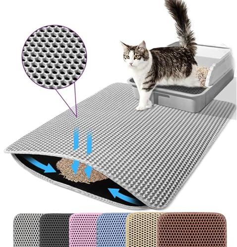 Petinstinct Matta för kattlåda, 116 x 66 cm, jättestor kattlåda med dubbla lager, vattentät hållbar design bikupa kattströmatta, kattlåda matta, XXL, extra stor, grå
