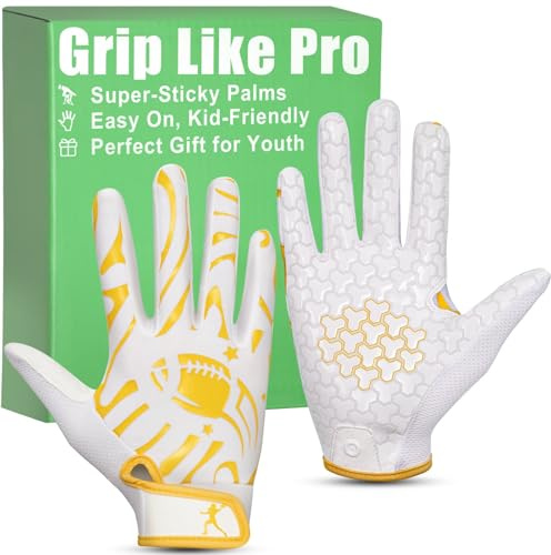 Pixel Panda Youth Football Gloves, Flag Football Gloves for Kids with Super Sticky Grip, Best Birthday Receiver Glove Gifts for Boys Girls
