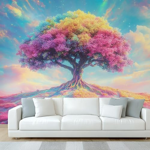 Générique Papier Peint Panoramique Arbre de Vie, Papier Peint Fantaisie Art Coloré, Fresque Murale, Decoration Chambre Salon, 100 x 70 cm