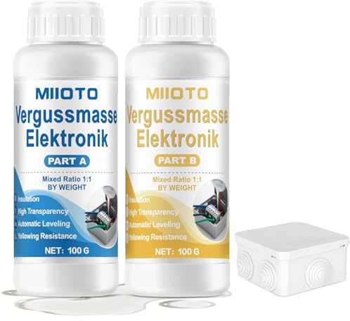 Miioto Elektrovergussmasse, Gießharz Elektro, Vergussmasse Elektronik, mit Abzweigdose Wasserdicht, Elektrovergussmasse Transparente Geeignet für Platinen, Formen, Isoliert