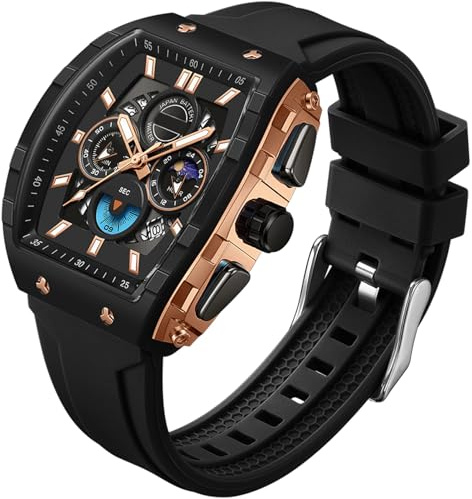findtime Montre chronographe pour homme - Grande montre carrée sportive - Montre militaire analogique à quartz - Date - Montre de sport de luxe pour homme - Cadran lumineux