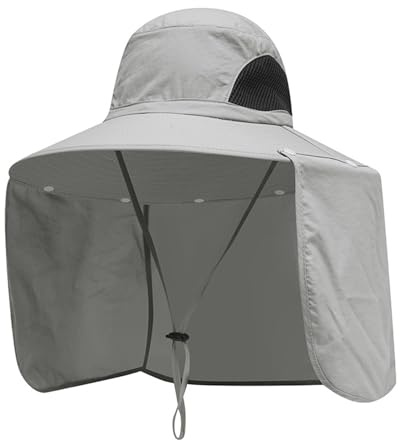 BSYLOO Cappello da sole a tesa larga da uomo, protezione UV con patta per il collo, cappello regolabile per pesca ed escursionismo all'aperto, Grigio chiaro, S-XL