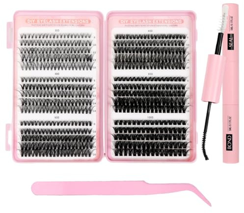 Ciglia Finte Ciuffetti,580 Pezzi Kit Extension Ciglia,30-40-50-60-80-100D Lash Cluster,Ciuffetti Ciglia Finte Kit per Ragazze e Donne Principianti (8-16mm Mix)