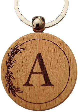 A Porte-clés Personnalisé Lettre A en Bois de Hêtre Gravé - Porte Clef Voiture Maison Cadeau Personnalisé pour Noël, Anniversaire ou Toute Occasion