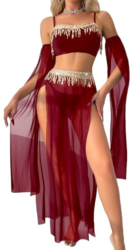 Ausing Costume de Danse Orientale pour Femmes Exotique Danseuse du Ventre Halloween Cosplay Robe Tops Tenue Festival Costumes de Danse Orientale