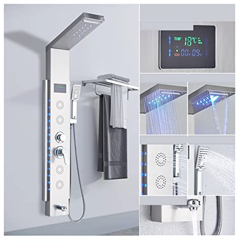 Duschpanel i rostfritt stål tornsystem Led duschpanel 5 funktion Badrum Duschkran Väggmontering Svart kall och varm duschpelare(8003 nicekel)