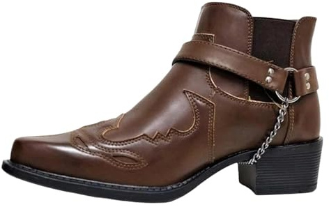Edelaura Bottes Cowboy pour Homme Bottines Western Bottes D'Équitation D'hiver Imprimées Unies avec Talon Bloc et Boucle Bottines de Travail Élégantes en Cuir à Bout Pointu pour les Loisirs