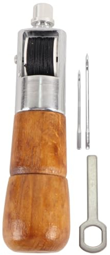 Qury Máquina de coser a mano con 2 agujas de repuesto, 1 bobinado de bobina, manualidades, cuero, costura, agujero de punzón