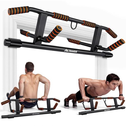 StoneGrit Pull Up Bar for Doorway, Strength Training Fitness Chin-Up Frame for Home Gym Exercise - Multi-Angle Grip Max Limit 500 lbs / 230 KG Workout Bar for Upper Body Fitness (No Drill Needed)