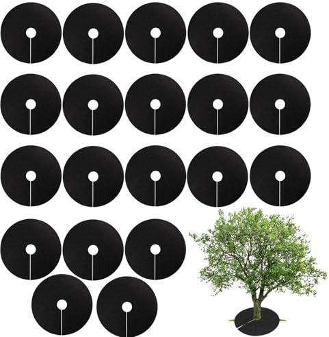 YANJIY 20 Pièces Anneaux De Paillage, Anneaux De Paillage en Non-Tissé, Tapis De Protection des Arbres, Réutilisable Biodégradable, pour La Protection des Racines Contre Les Mauvaises Herbes