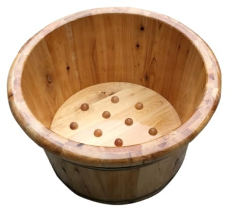 Bañera Para Pediluvio Barril De Baño Pies Con Forma Lavabo, Madera Natural, Cubo Para Lavar Los, Para Las Piernas Borde Cuentas Para Masaje Para Spa Y Relajación En Casa