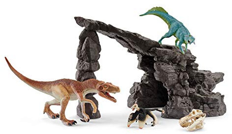 SCHLEICH 41461 Dinoset mit Höhle, ab 5 Jahren, Dinosaurs - Spielset, 7 Teile