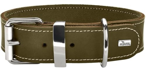 HUNTER Hundehalsband AALBORG SPECIAL, Farbe: olivgrün, stark gefettetes Leder, robust & strapazierfähig, kontrastierende Ziernähte, ideal für Hundesport, Made in Germany, Größe: 70