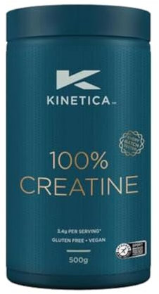 Kinetica Creatina in polvere 100%, 500 g, creatina monoidrato, 147 dosi, creatina in polvere per atleti, conforme ai criteri AMA, facilmente solubile, vegana, senza glutine.